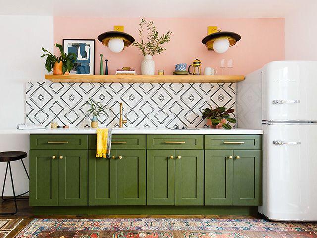 pink green kitchen design