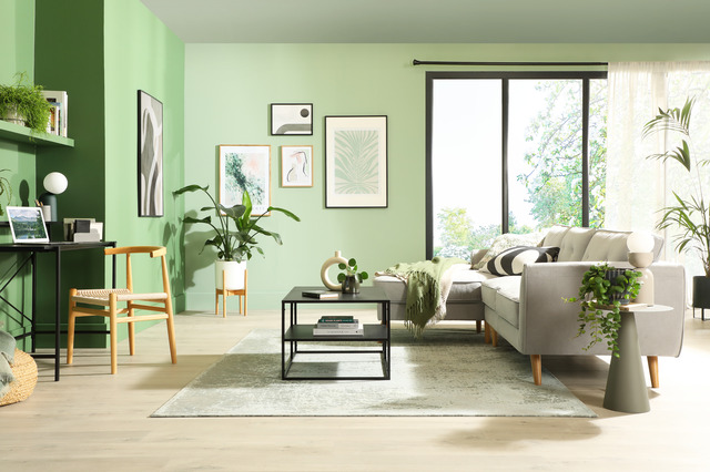 Green and grey living room