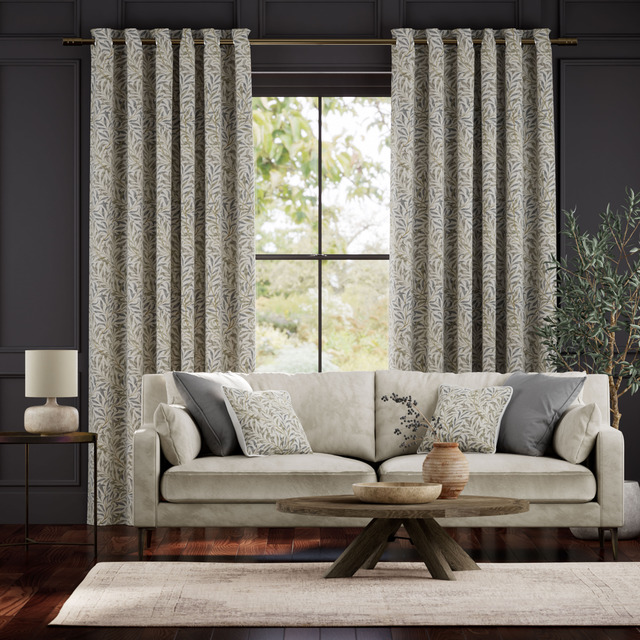 William Morris grey curtains in grey living room