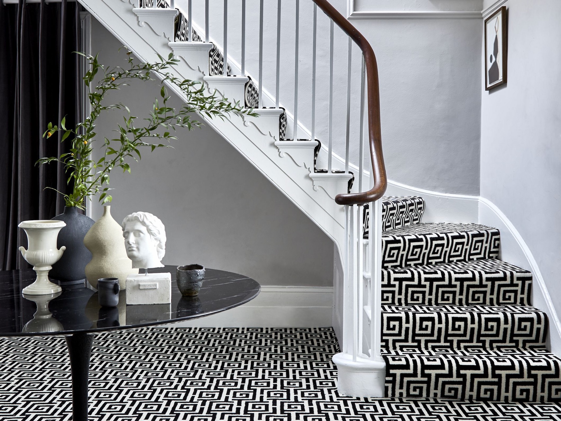 Stair Carpet Trends 2024 That Raise The Style Stakes Goodhomes Magazine   Carpetright Columbus Slate Greek Key Carpet 49.99m2 