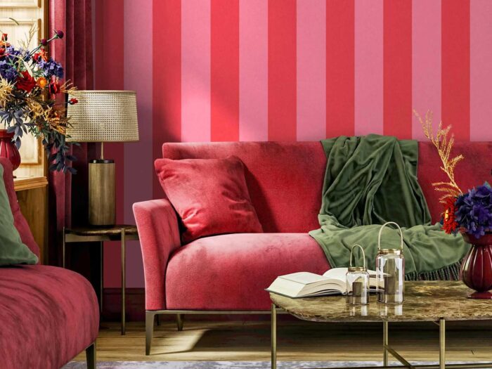 Pink and red striped wallpaper will bring the summer feel year-round