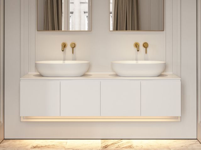 Two wall-hung vanity units in an invisible bathroom by Lusso