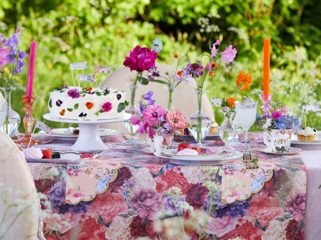 You can grow and use edible flowers on your cakes to match your tableware