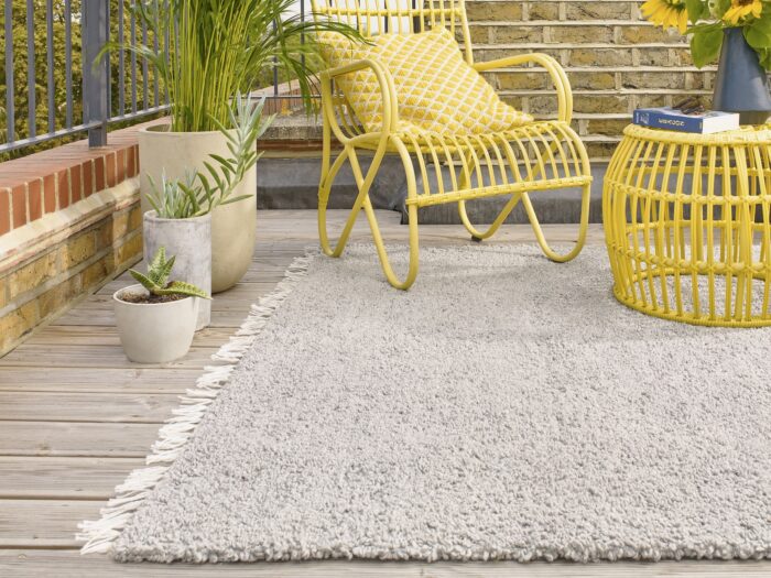 Reversible Plush Outdoor Rug Silver on decking