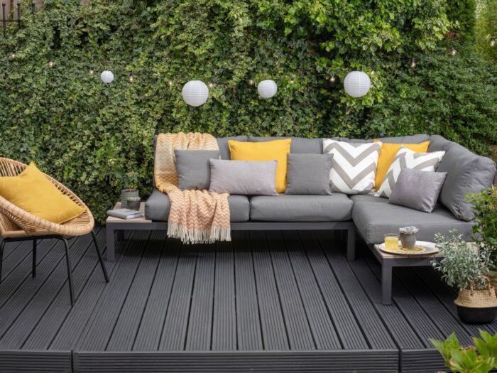 Black decking with lounge set