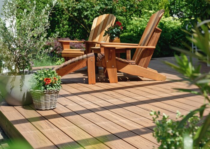 Composite timber decking in natural wood shade