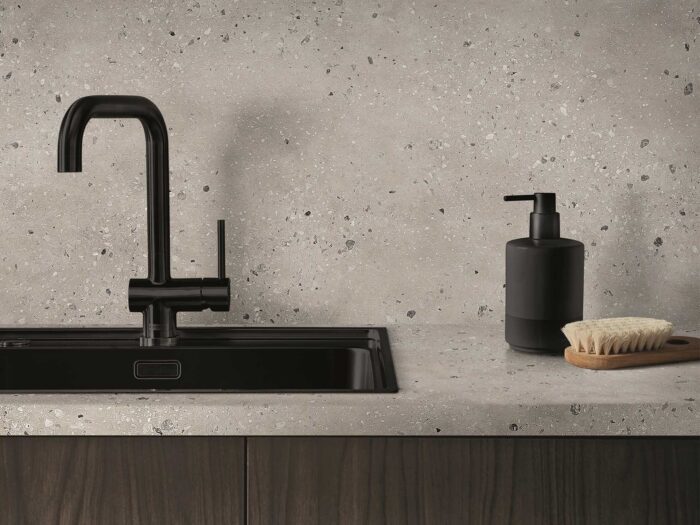 A concrete effect will add a minimalist look to your kitchen