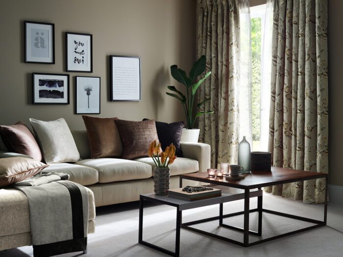 A warm toned, brown interior can make even a formally styled room feel comforting