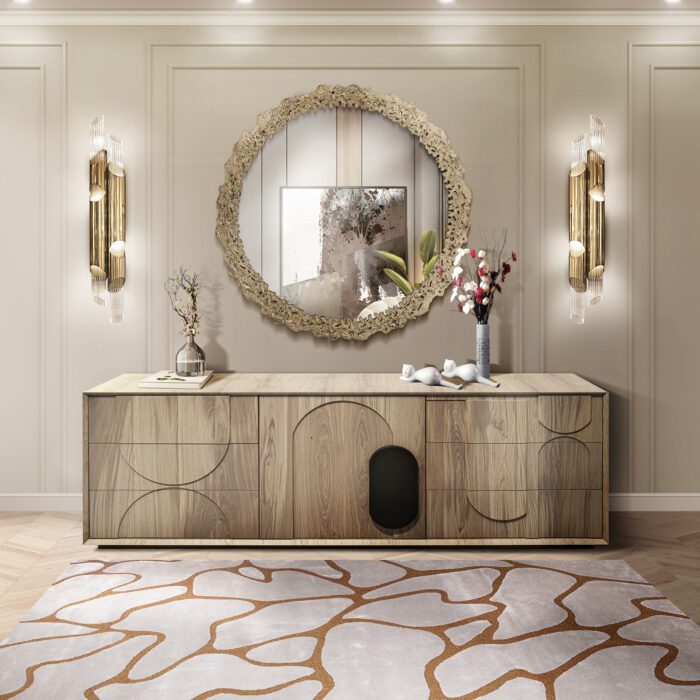 Dining room with an animal print rug