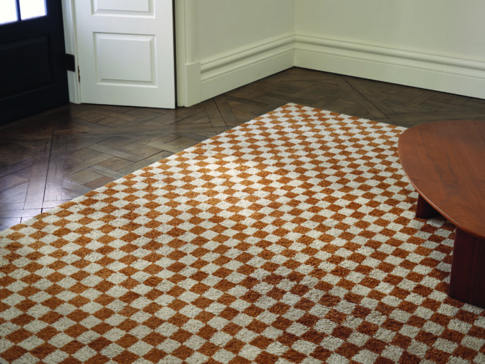 A chequered patterned rug