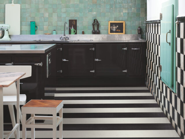 kitchen with black and white stripe floor - inspiration - goodhomesmagazine.com