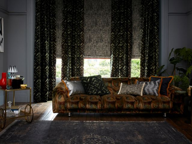 Masculine and opulent curtains in a living room 